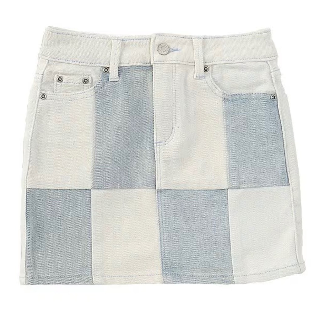 Tractr Big Girls size 16 Patchwork Denim‎ Skirt zip/button closure NWT